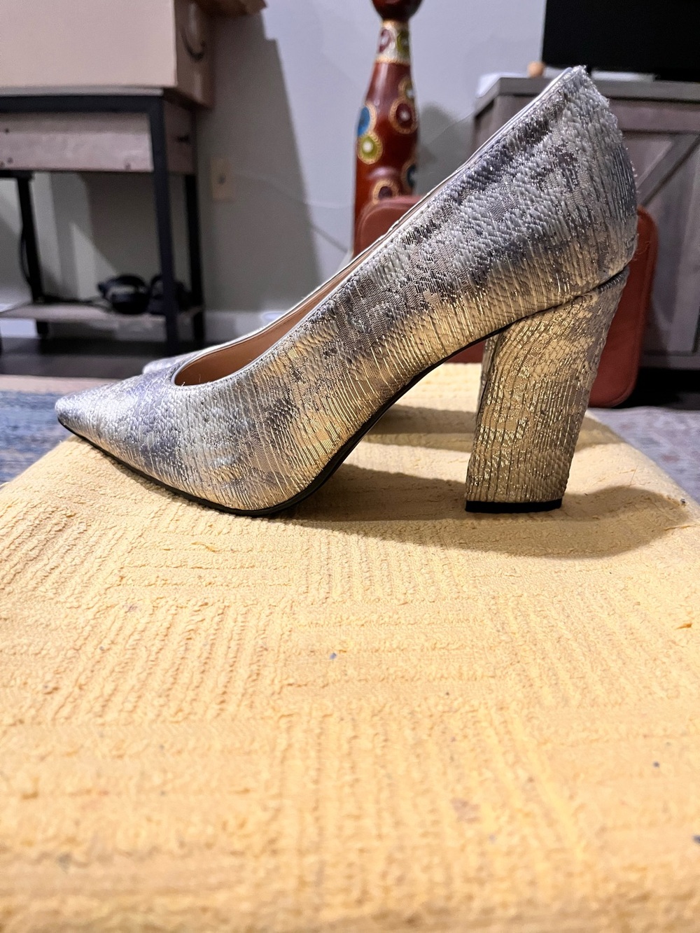 J. Renee Women's Silver Textured Block Heel Pump